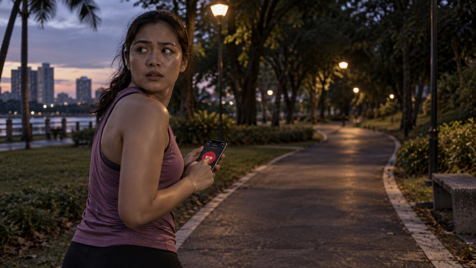 A jogger using AGAP after feeling unsafe in a park at dusk